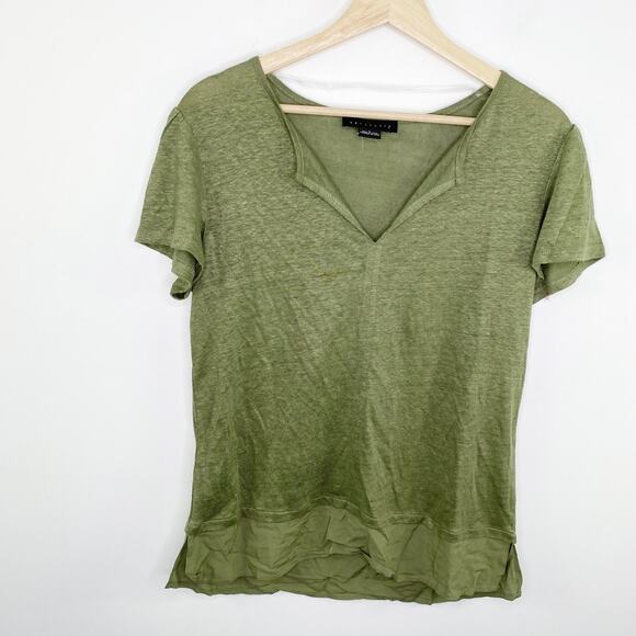 Sanctuary Green Short Sleeve Split V-Neck Side Slit Top Women's Size Small S - Picture 6 of 6
